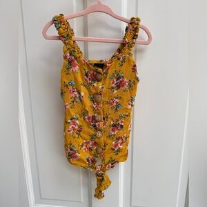 Art Class Size 4/5 Girls Yellow Floral Button-Down Sleeveless Tie Top Blouse